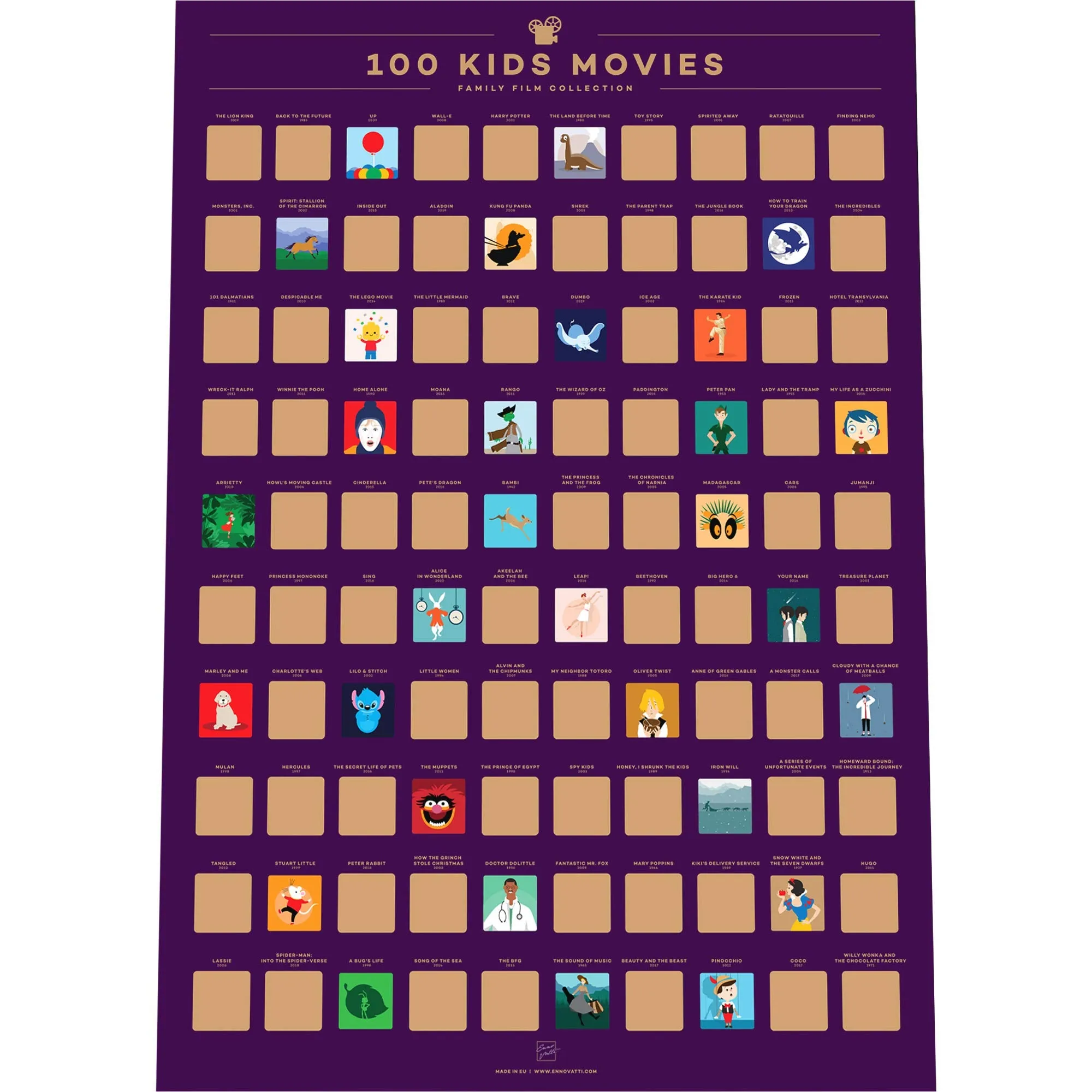 100 Movies Scratch Off Poster - Top Films Of All Time Bucket List