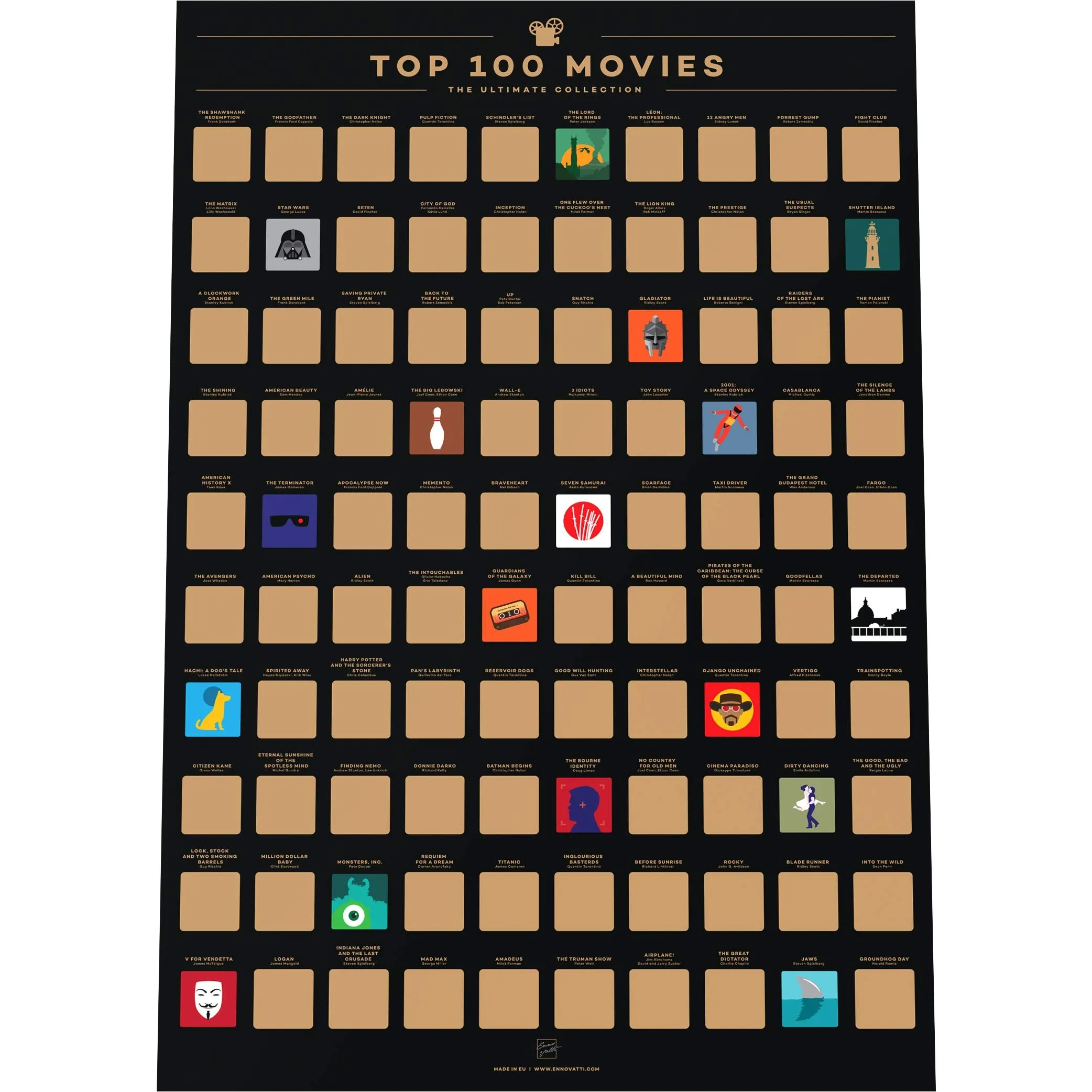 100 Movies Scratch Off Poster - Top Films Of All Time Bucket List