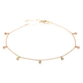 14k Gold Bracelet with Dangling Rainbow Sapphires