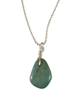 16" Small Turquoise Teardrop on Sterling Silver Faceted Bead Chain Necklace