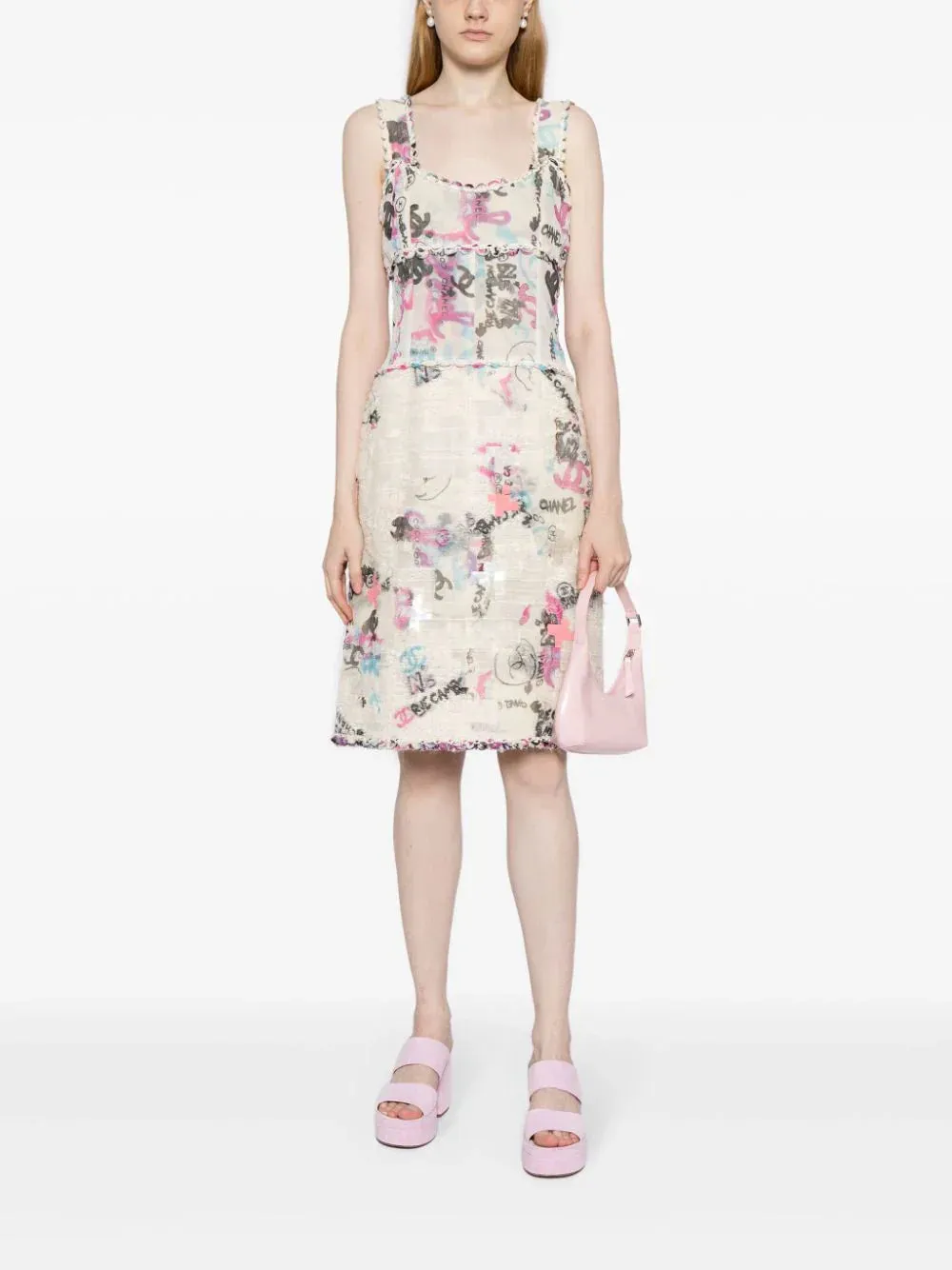 2007 Graffiti Logo Print Midi Dress