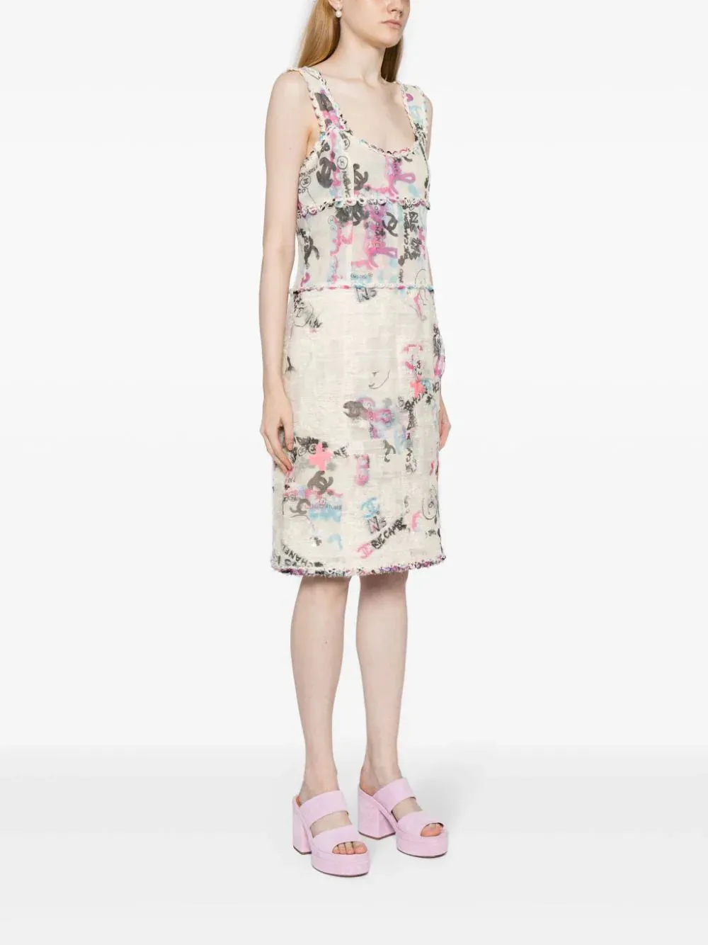 2007 Graffiti Logo Print Midi Dress