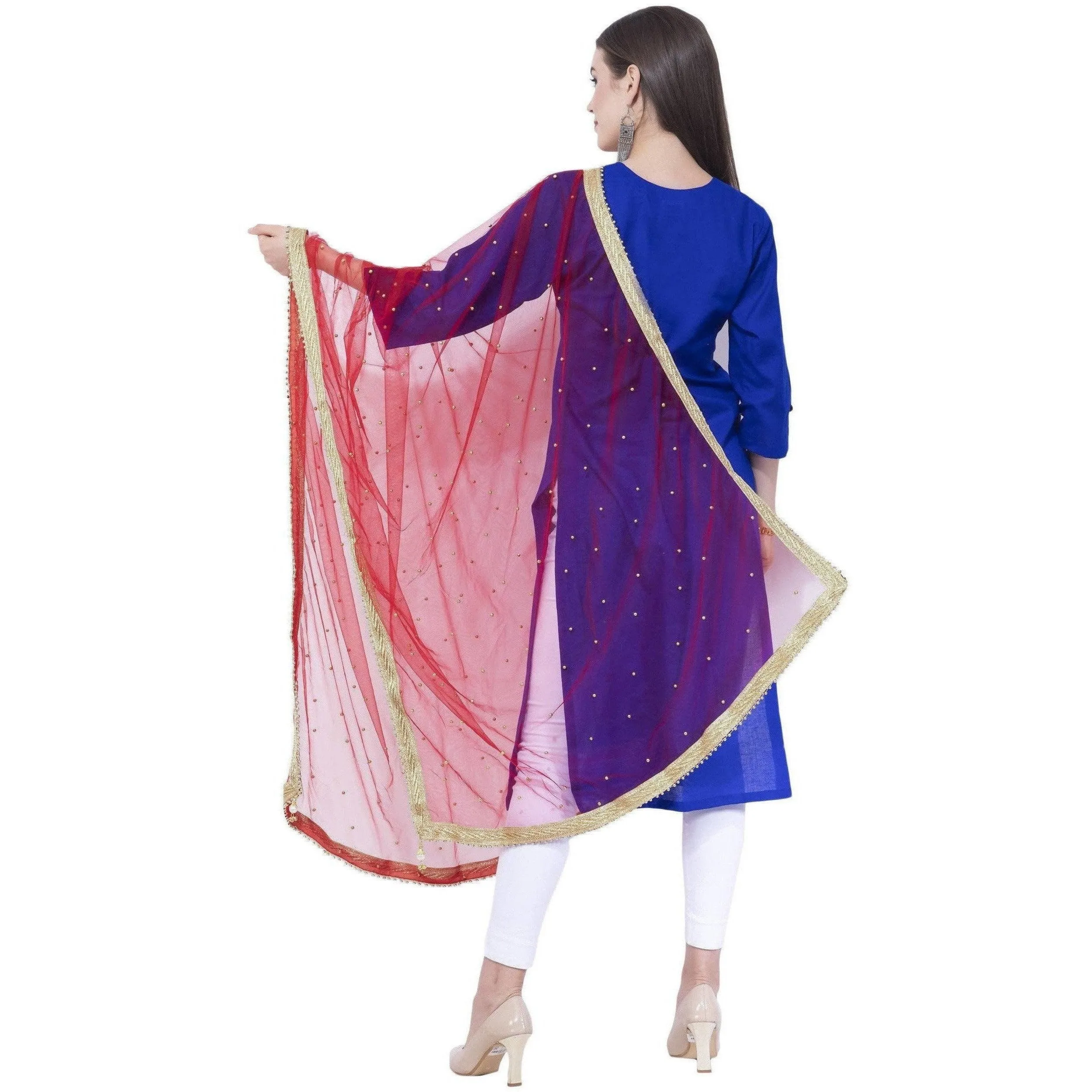 A R Silk Red Color Net Moti Net Dupattas and Chunnis