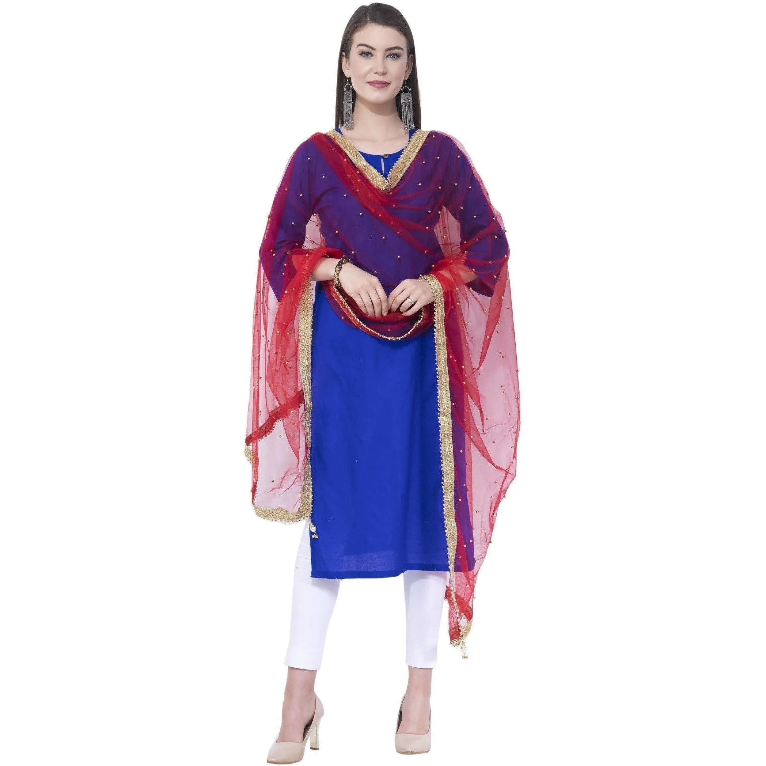 A R Silk Red Color Net Moti Net Dupattas and Chunnis