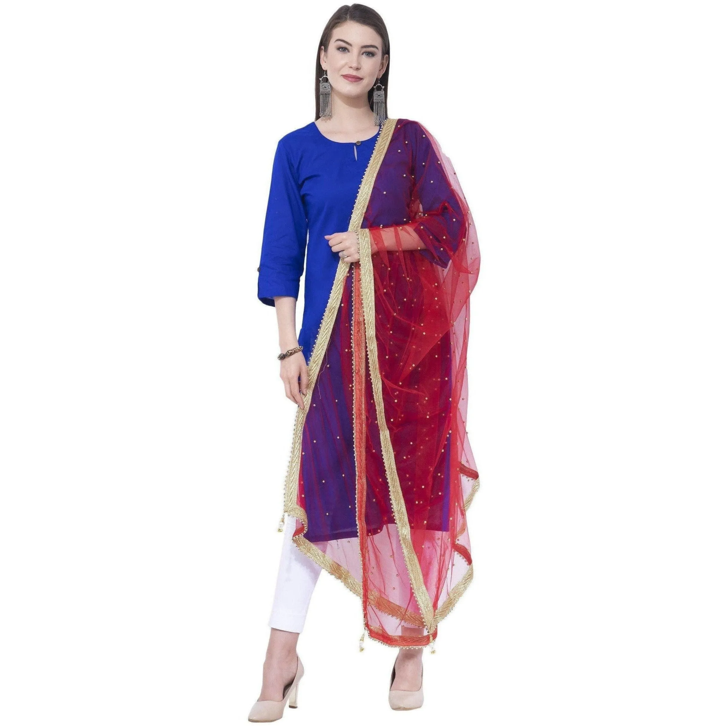 A R Silk Red Color Net Moti Net Dupattas and Chunnis