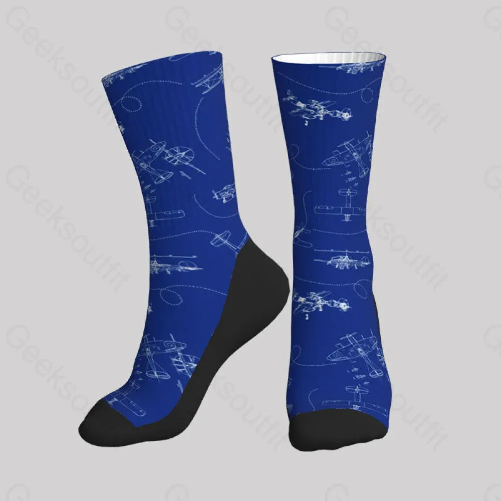 Aircraft Blueprint Men's Socks