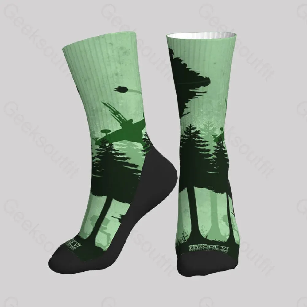 Aircraft Forest Silhouette Green Men's Socks