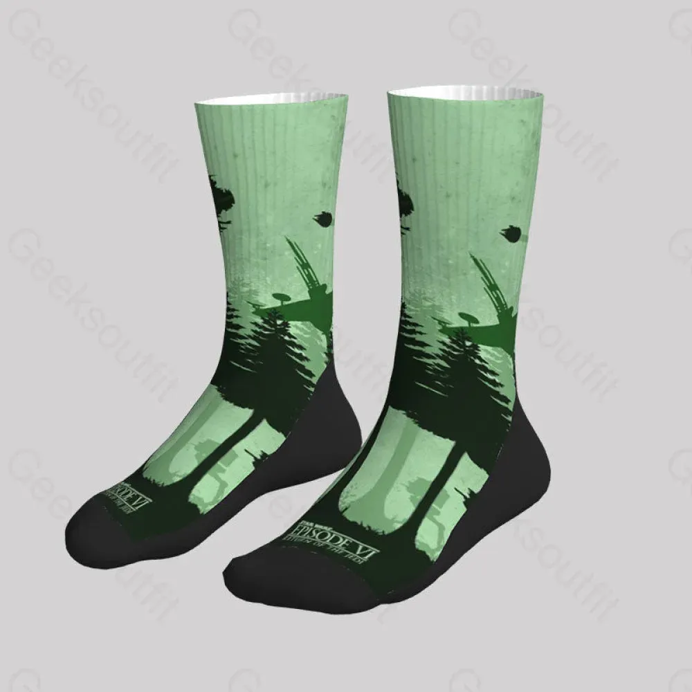 Aircraft Forest Silhouette Green Men's Socks