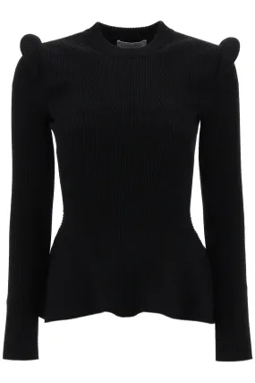 ALEXANDER MCQUEEN Black Ribbed Peplum Sweater for Women
