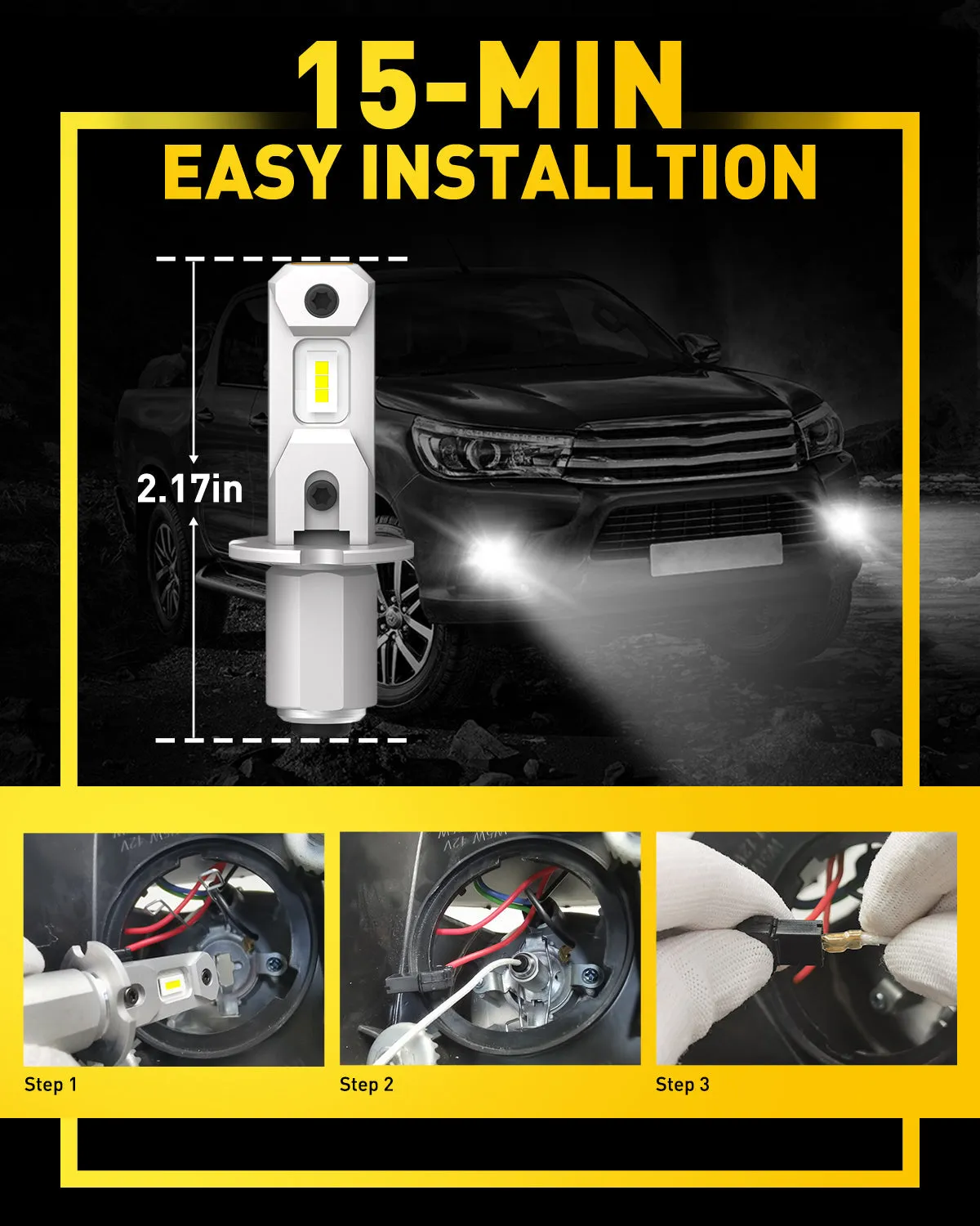 AUXITO H3 LED Fog Light Bulbs 6500K White with 8 CSP chips