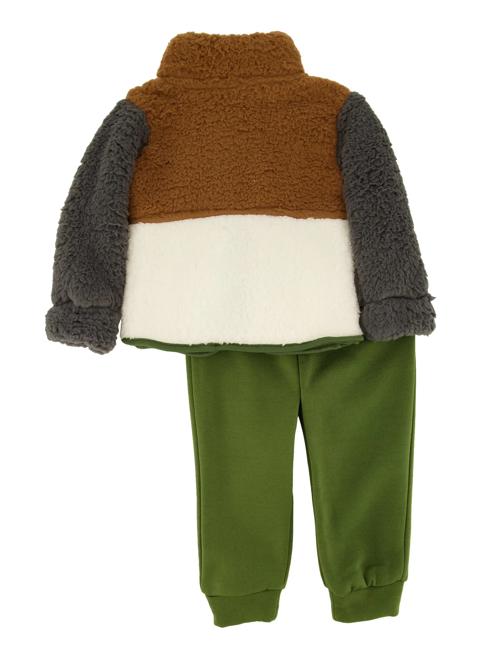 Baby Boys 12-24M Color Blocked Sherpa Teddy Jacket and Joggers Set