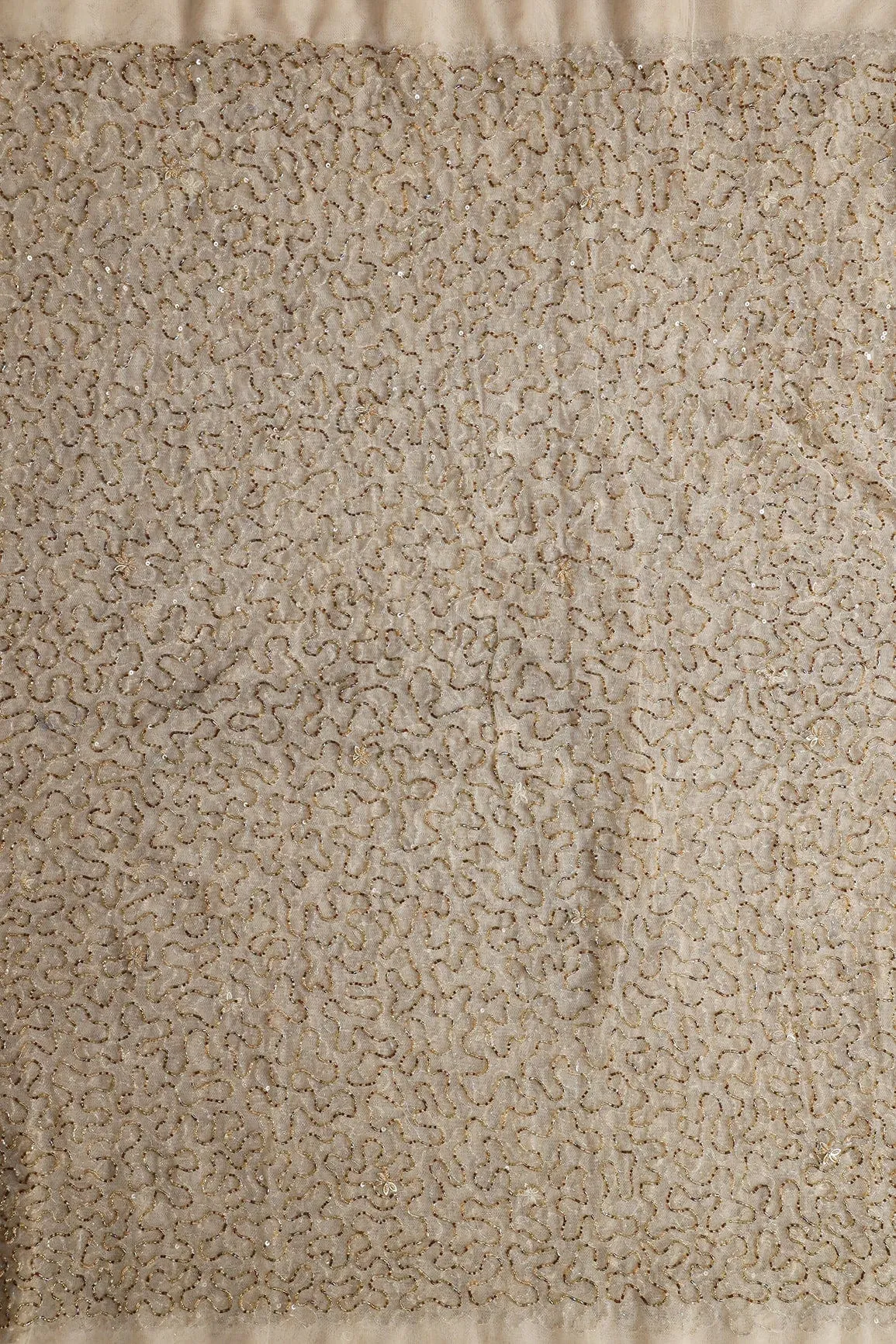 Beige Beads Abstract Handwork Embroidery On Soft Net Fabric