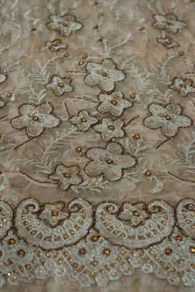 Big Width "56" Handwork Embroidery on Beige Soft net Fabric