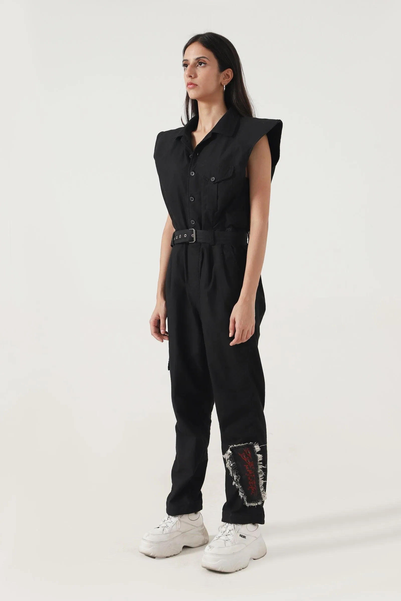 BLACK HANDWOVEN JUMPSUIT