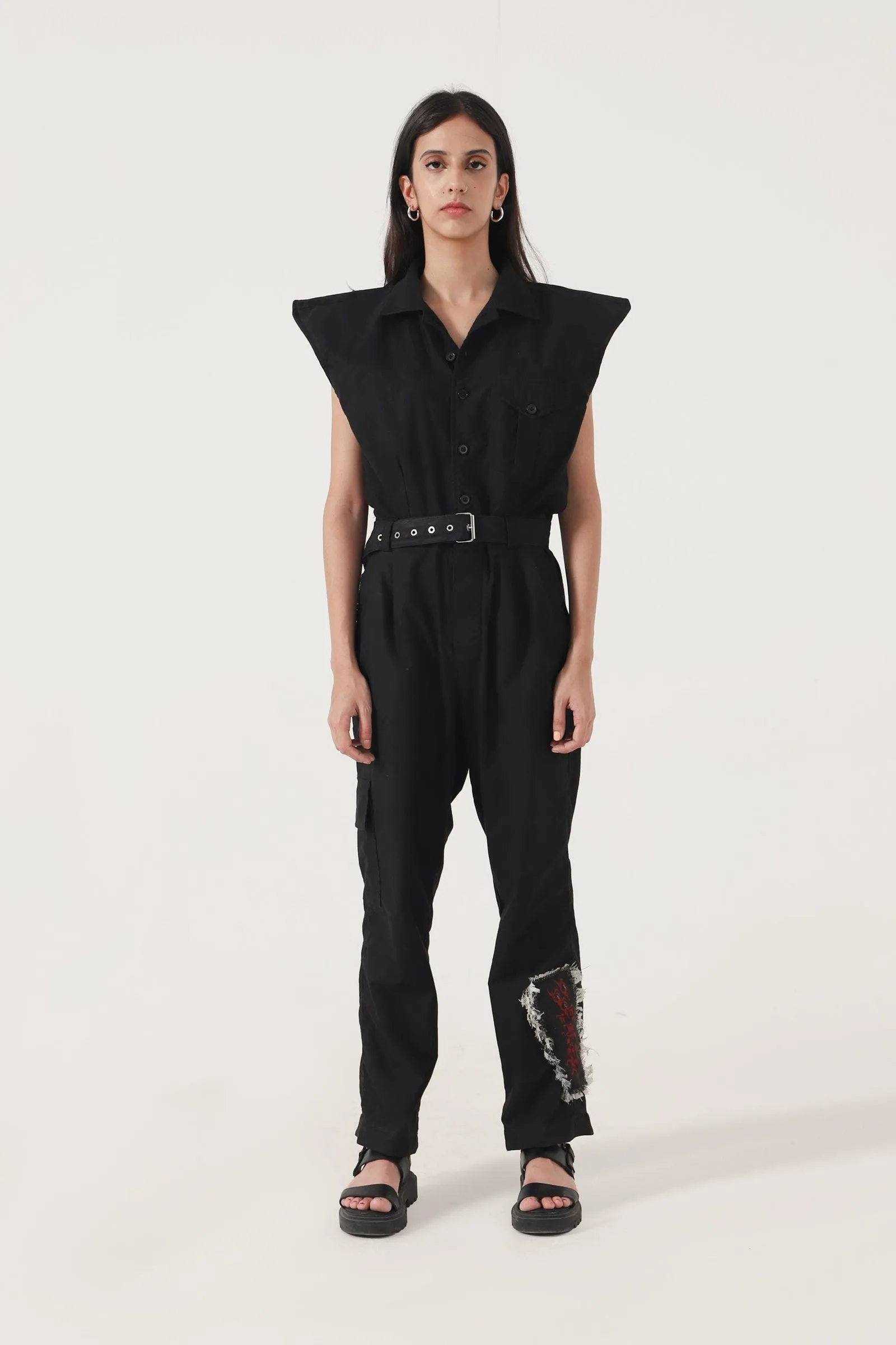 BLACK HANDWOVEN JUMPSUIT