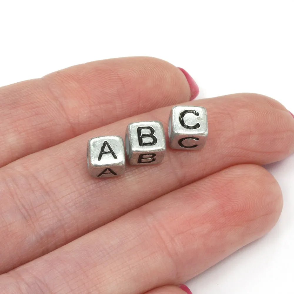 Black Letters on Silver Cube 6mm - Pack of 200