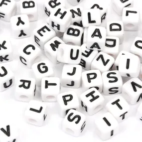Black Letters on White Cube 8mm - Pack of 100