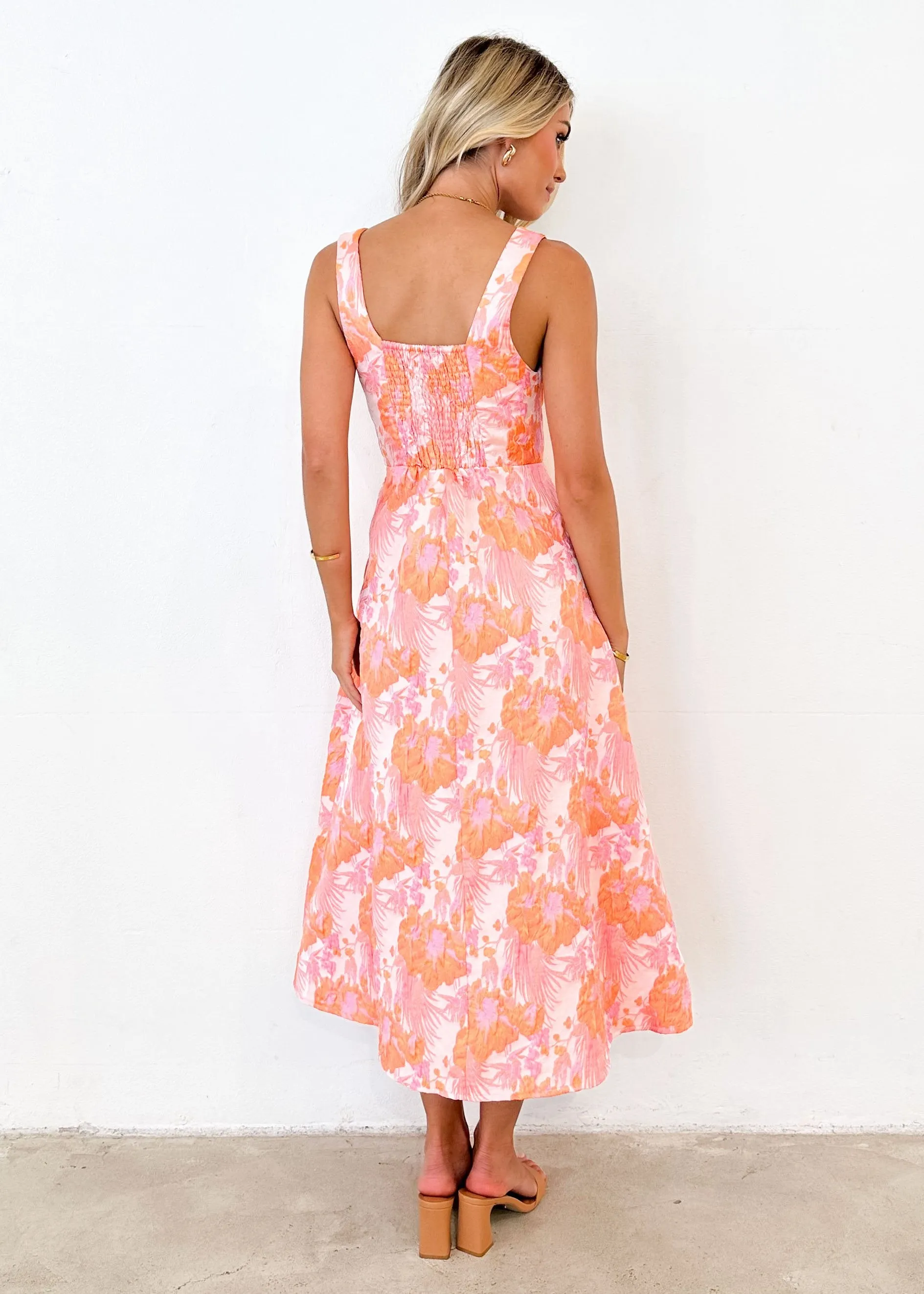 Callahan Midi Dress - Peach Jacquard