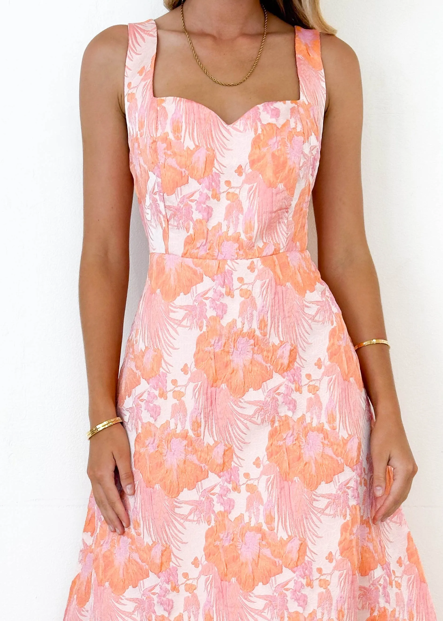 Callahan Midi Dress - Peach Jacquard