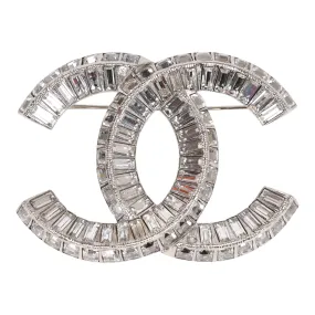 Chanel Crystal Baguette CC Silver Brooch