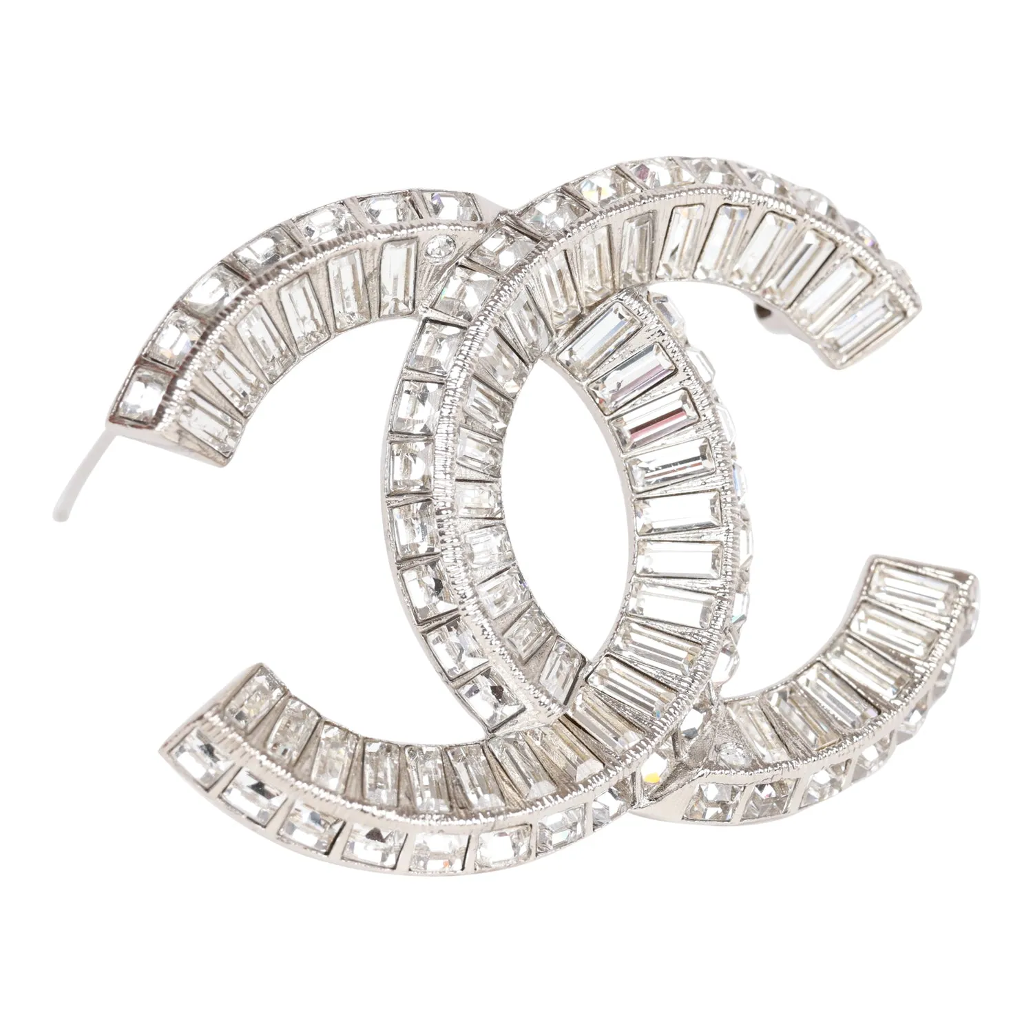 Chanel Crystal Baguette CC Silver Brooch