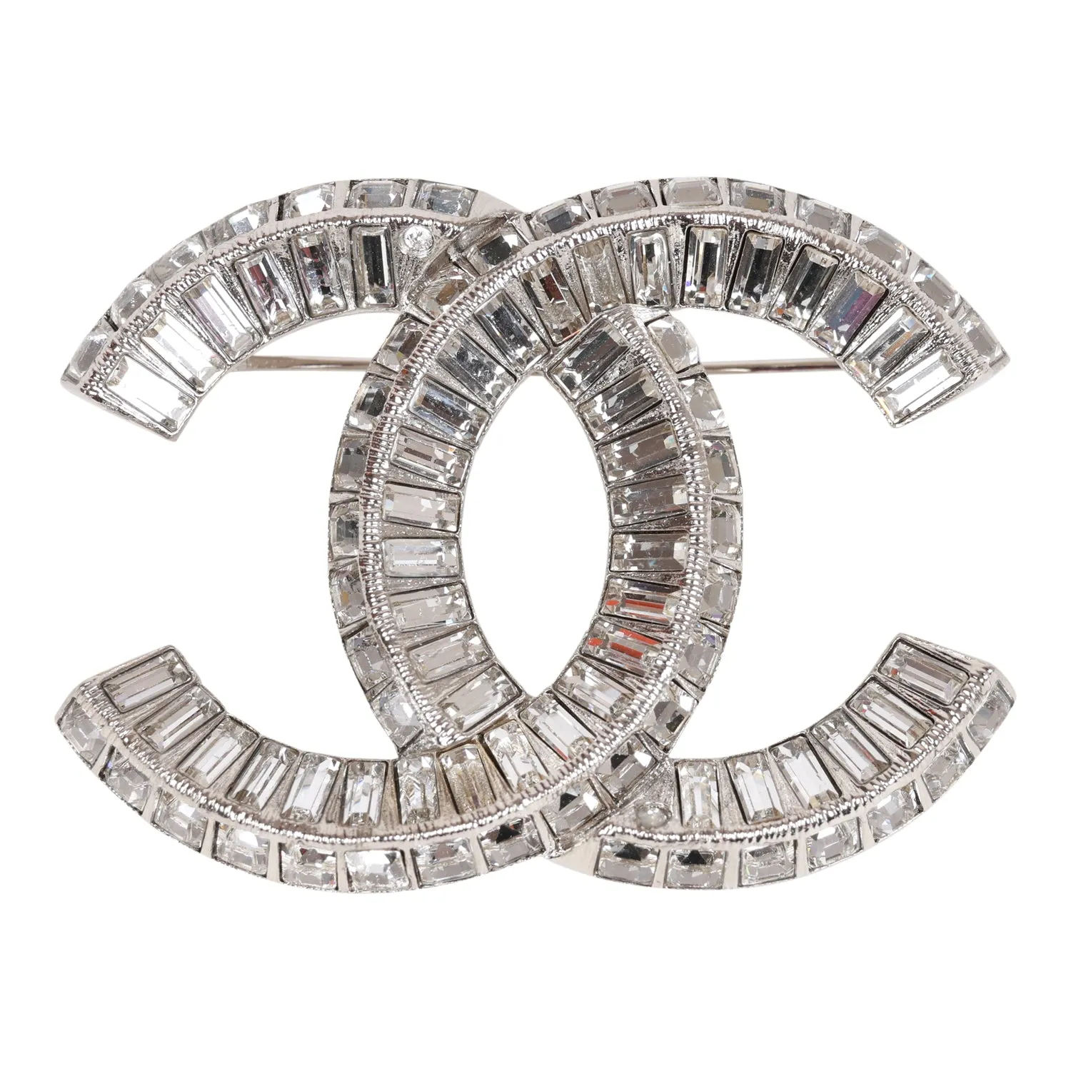 Chanel Crystal Baguette CC Silver Brooch