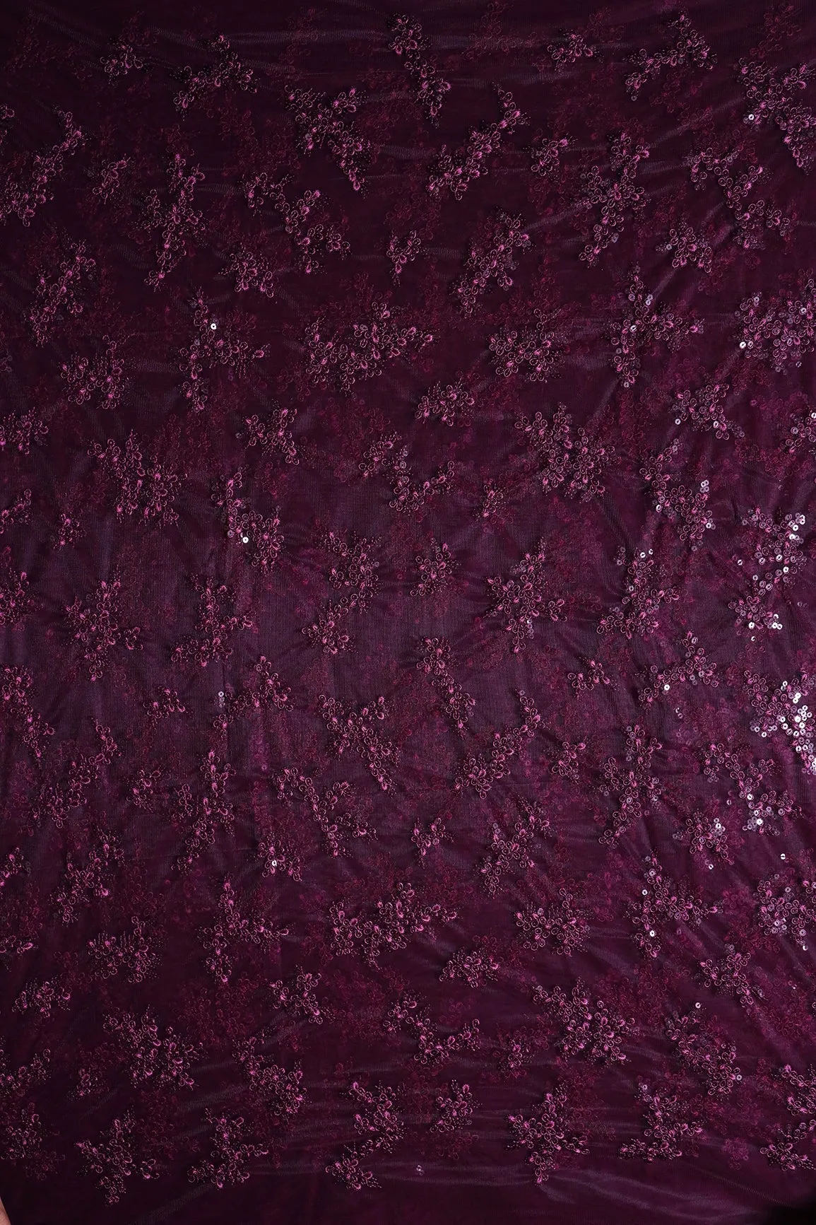 Exclusive Wine Thread With Sequins Abstract Embroidery Work On Wine Soft Net Fabric