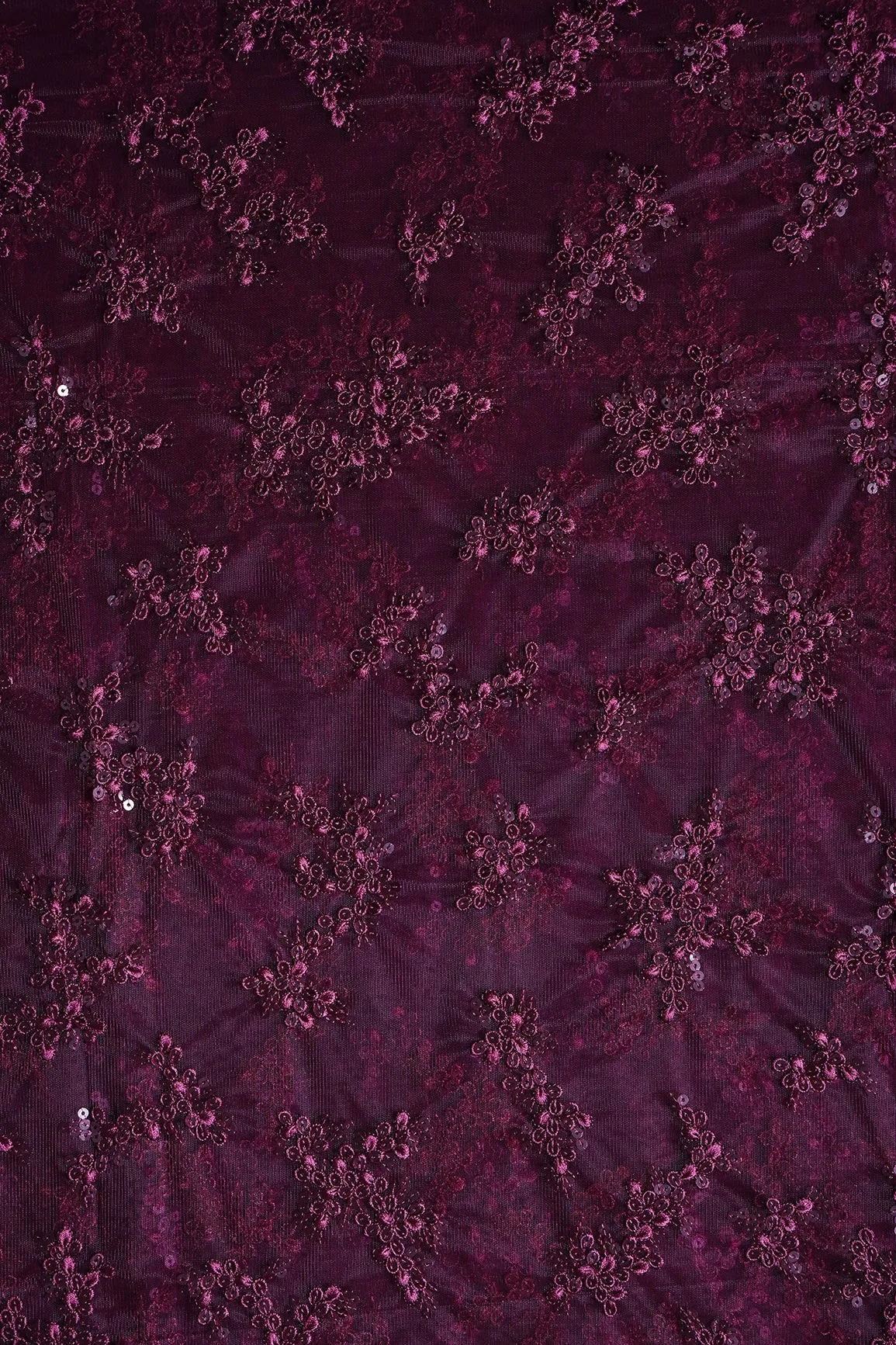 Exclusive Wine Thread With Sequins Abstract Embroidery Work On Wine Soft Net Fabric