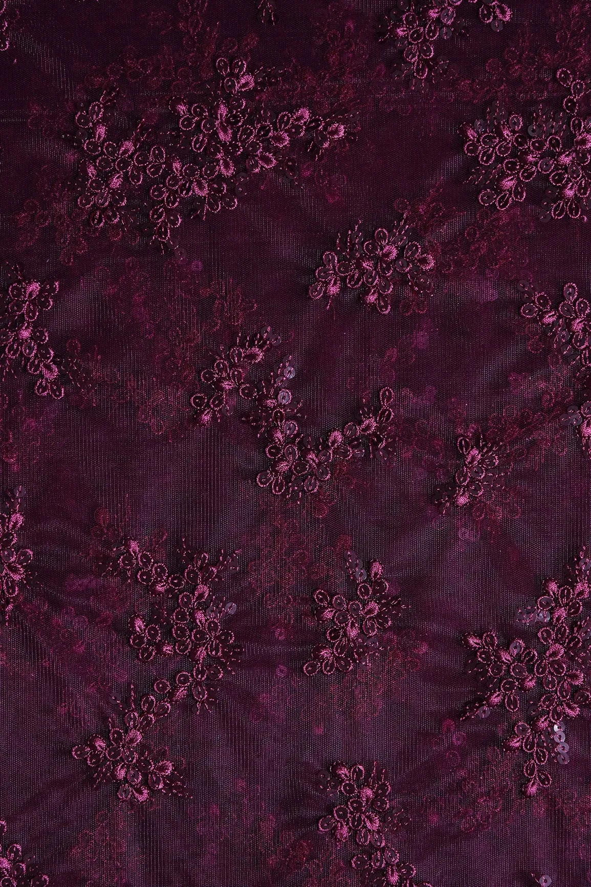 Exclusive Wine Thread With Sequins Abstract Embroidery Work On Wine Soft Net Fabric