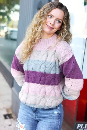 Fall For You Mauve Multicolor Stripe Cable Knit Mock Neck Sweater (Open Pack)