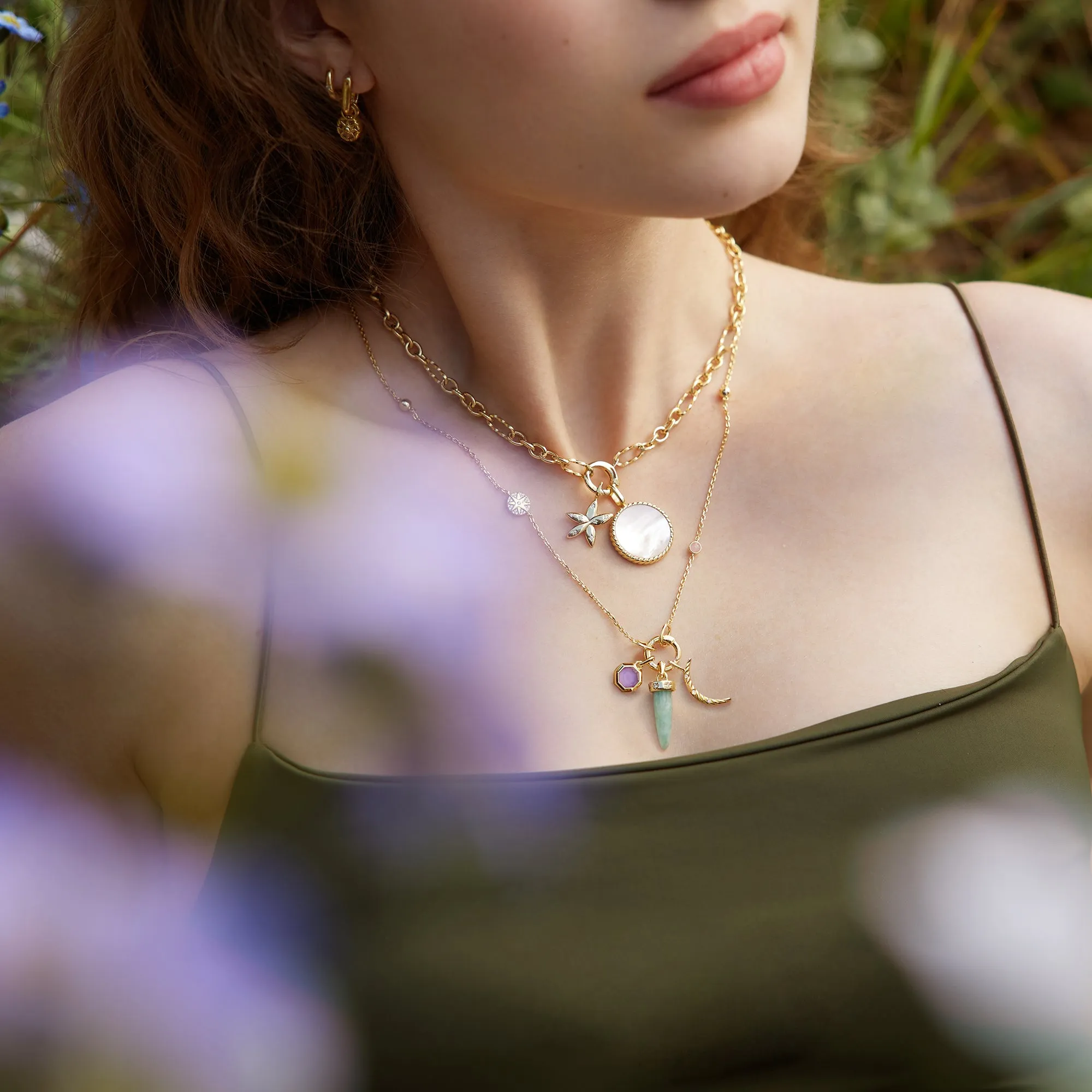 Gold Octagon Lilac Quartz Charm Pendant
