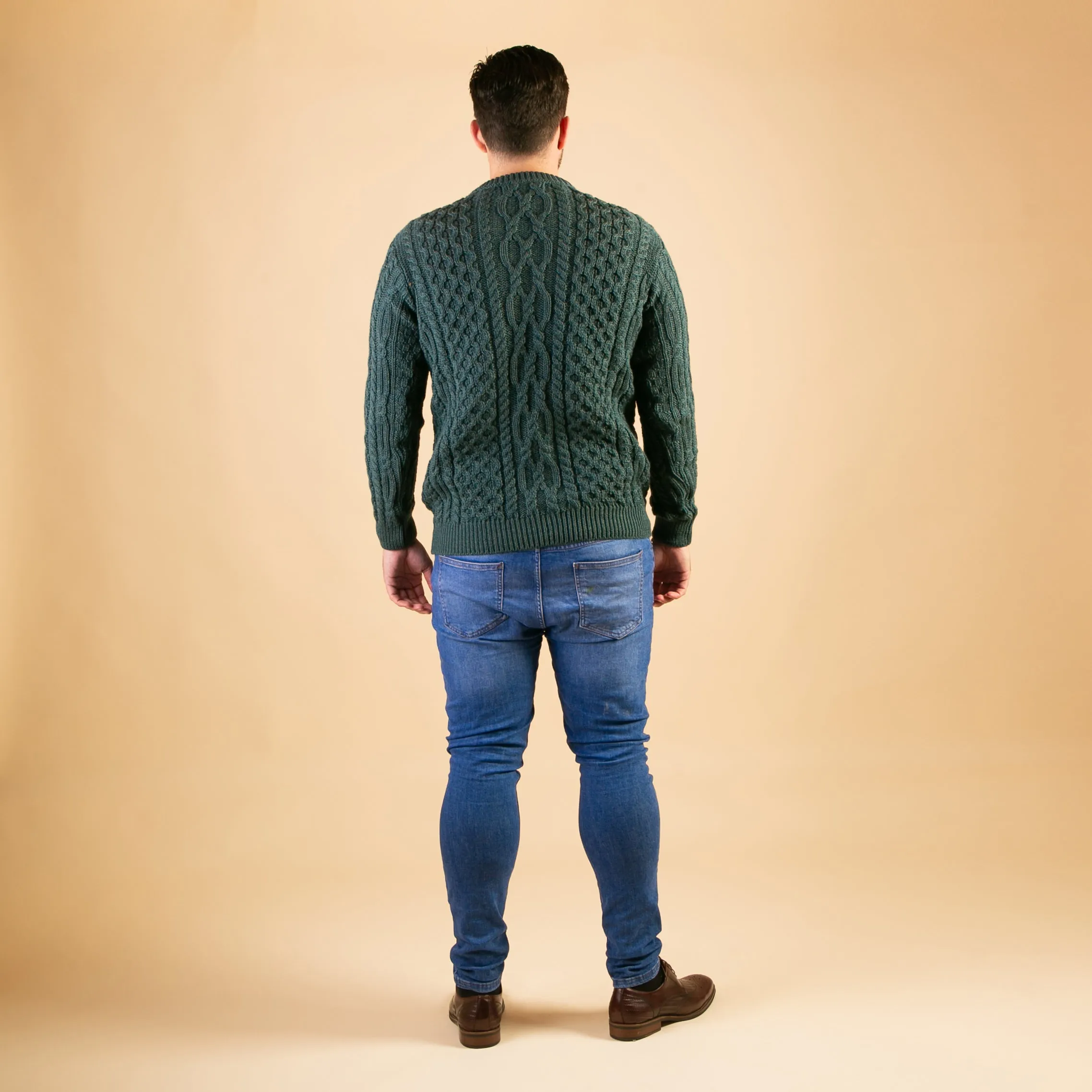 Green Oisin Unisex Crew Neck Aran Sweater