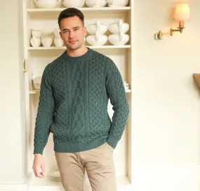 Green Oisin Unisex Crew Neck Aran Sweater
