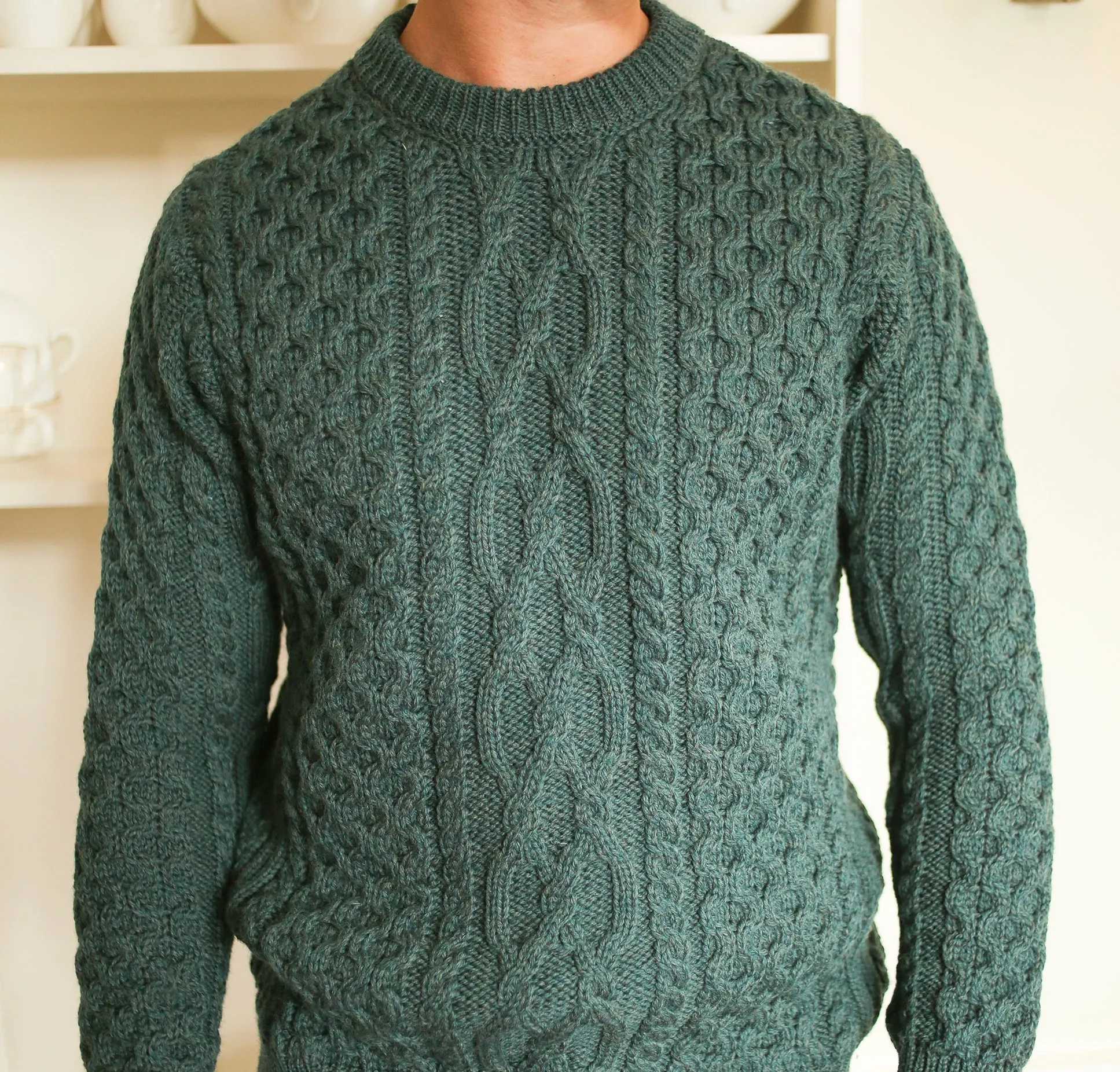 Green Oisin Unisex Crew Neck Aran Sweater
