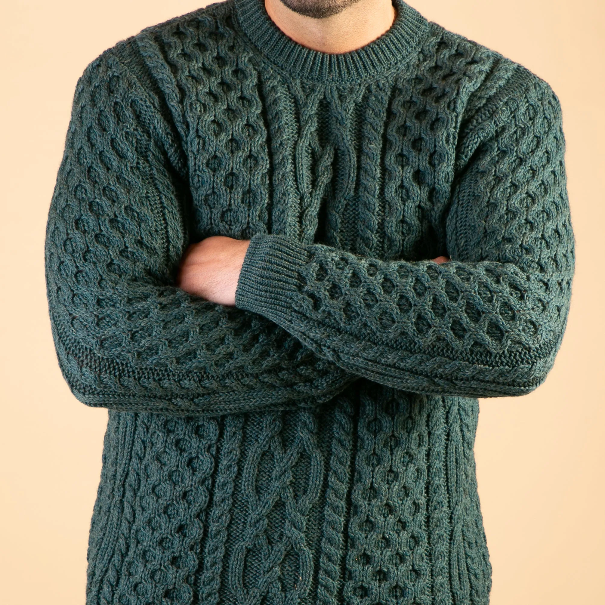 Green Oisin Unisex Crew Neck Aran Sweater