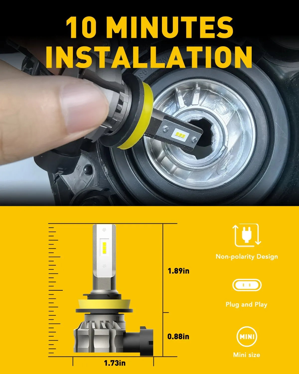 H11 H8 H9 LED Fog Light Bulbs, Fanless Design, 6000 Lumens 6500K Cool White