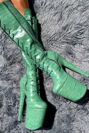 Hella Heels Knee High 8inch Boots - Killing Adam