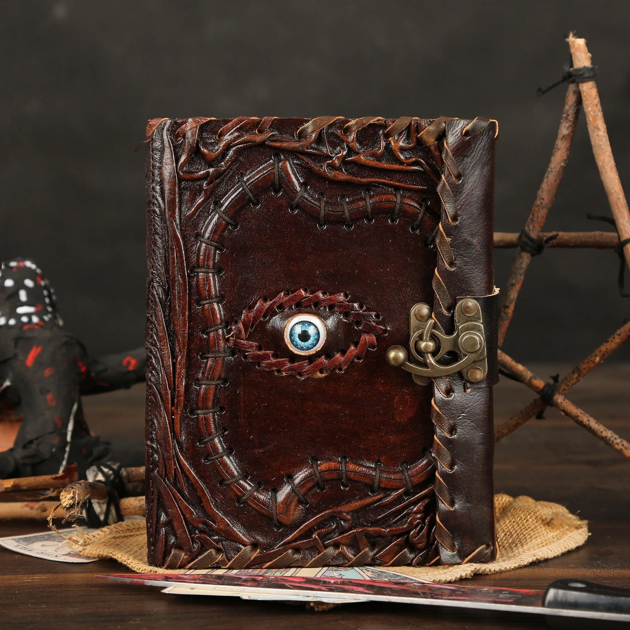 Hocus pocus Book of Spells Journal Book of Shadows Writing Notebook deckle edge paper unlined Leather Journal Writing For Men And Women eye cover