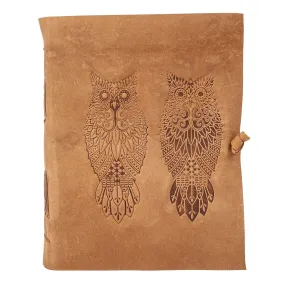 Leather Journal for women and men embossed 8 x 6 inch Handmade Deckle Edge Vintage Paper Owl notebook writing notepad book of shadows journal (Brown)