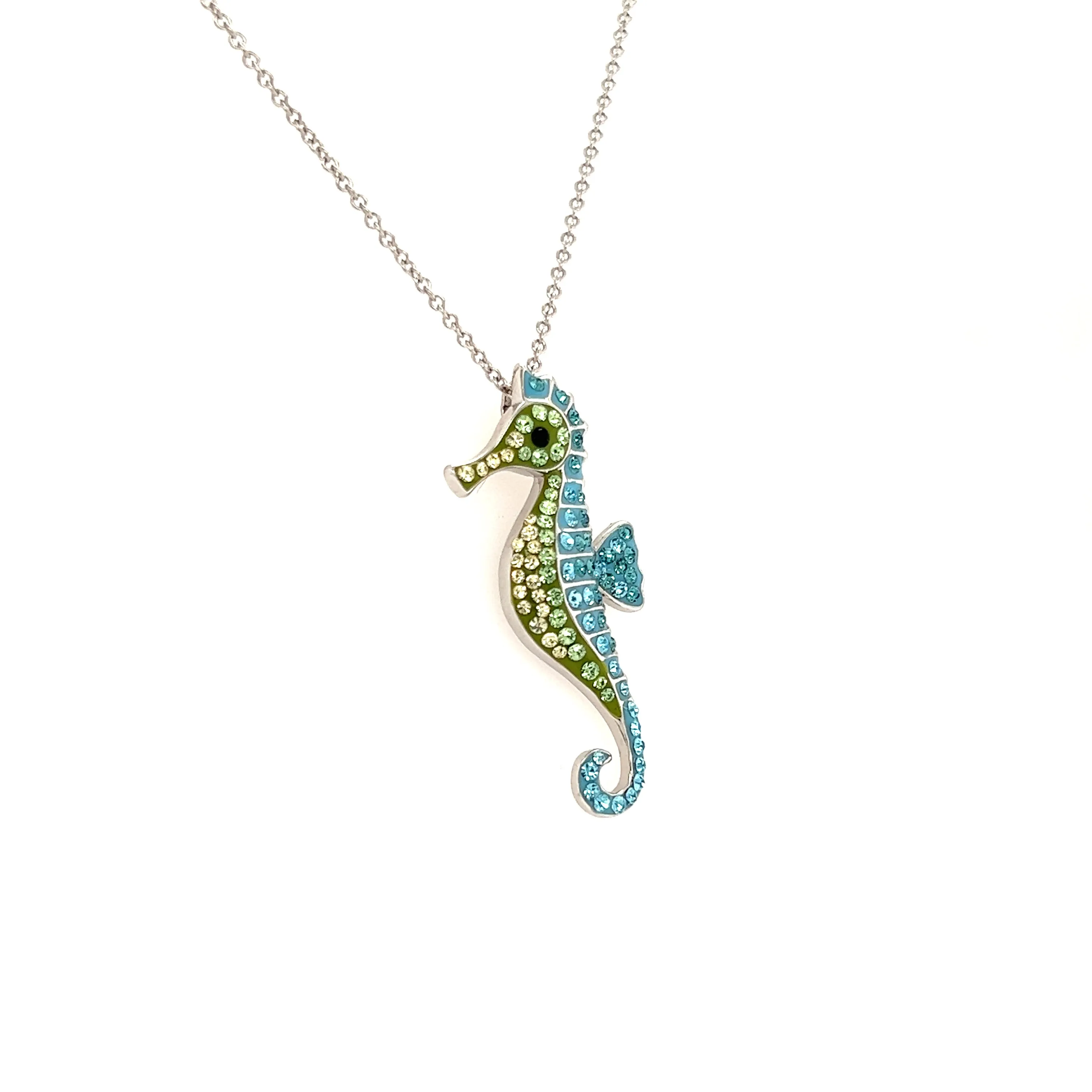 Seahorse Necklace with Multicolor Crystals in Sterling Silver