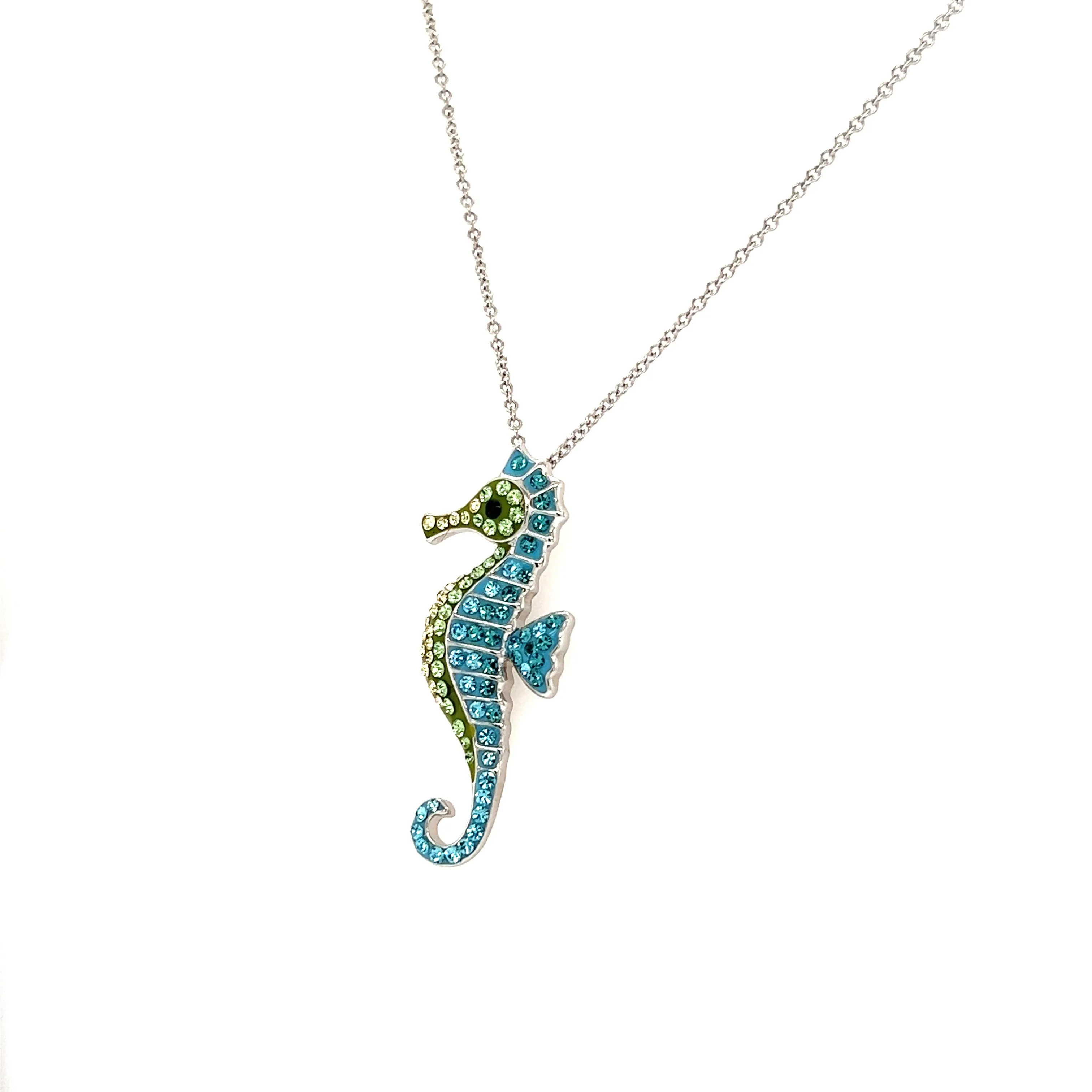 Seahorse Necklace with Multicolor Crystals in Sterling Silver