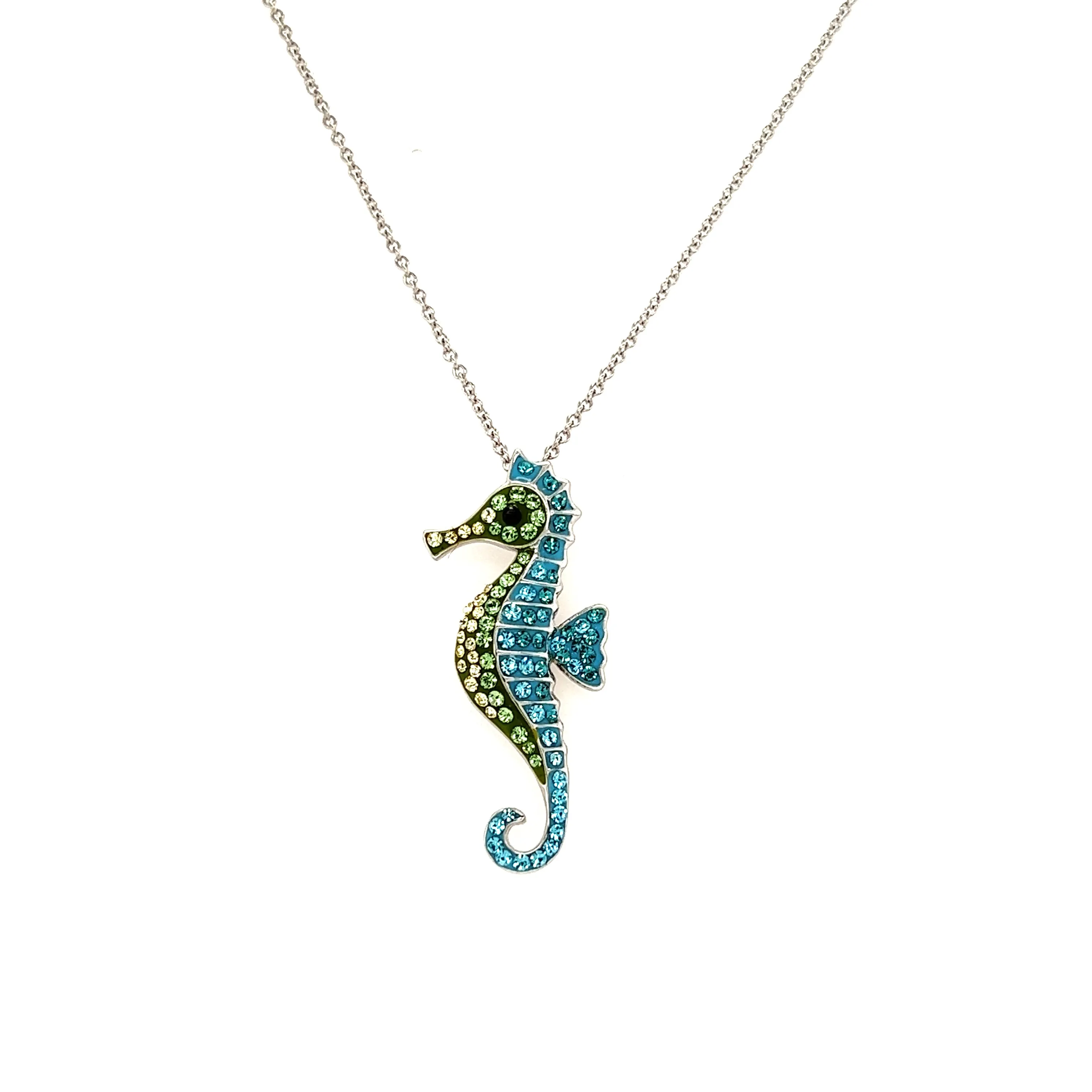 Seahorse Necklace with Multicolor Crystals in Sterling Silver