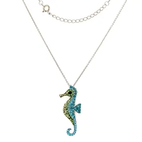 Seahorse Necklace with Multicolor Crystals in Sterling Silver