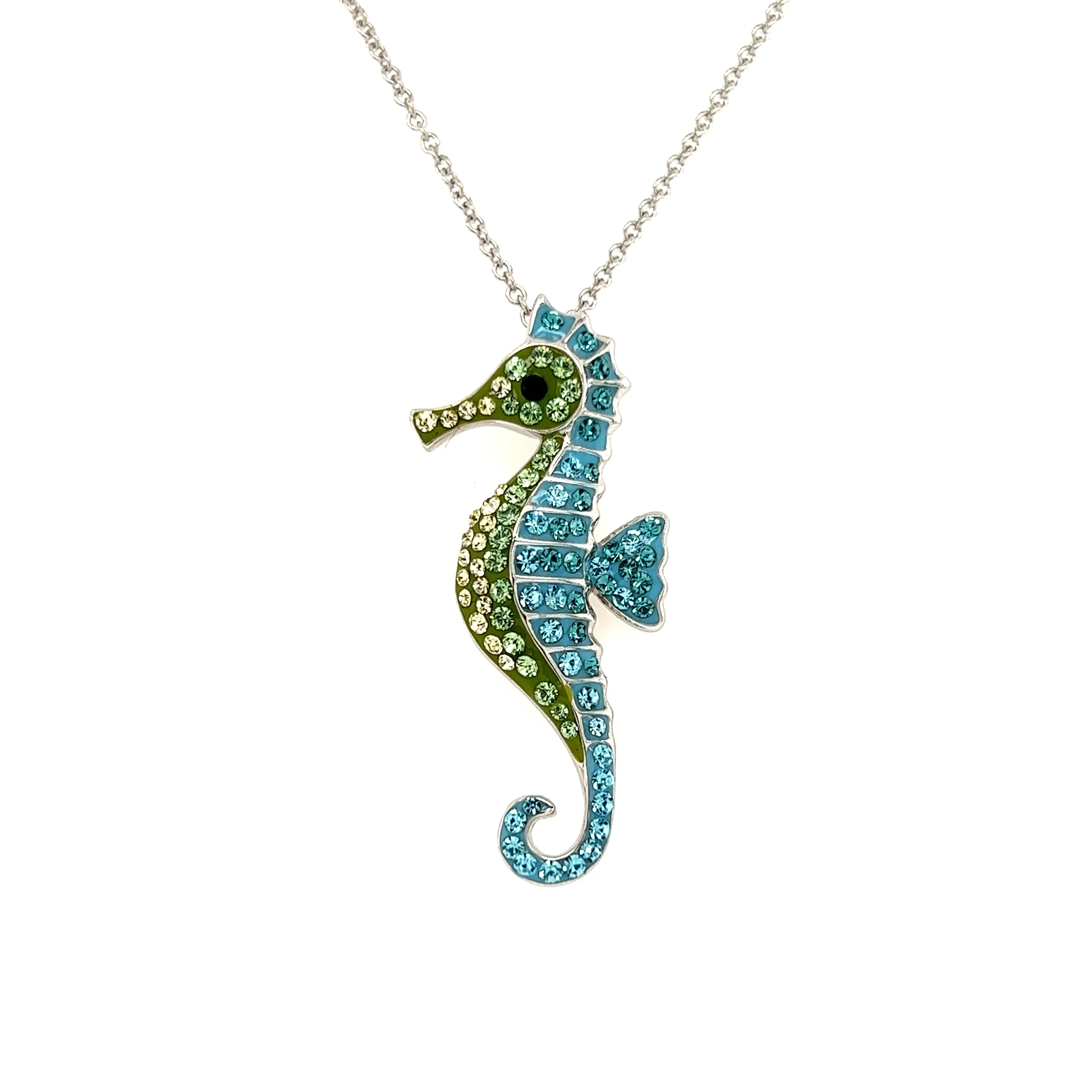 Seahorse Necklace with Multicolor Crystals in Sterling Silver