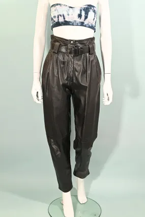 SOLD Chia Vintage 80s Black Leather Pants, Hip-Hop Leather Trousers, XS