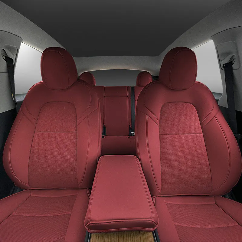 TAPTES® Red Wine Seat Covers for Tesla Model Y 2024 2023-2020, Red Wine Leather Seat Protectors for 5 Seat Tesla Model Y