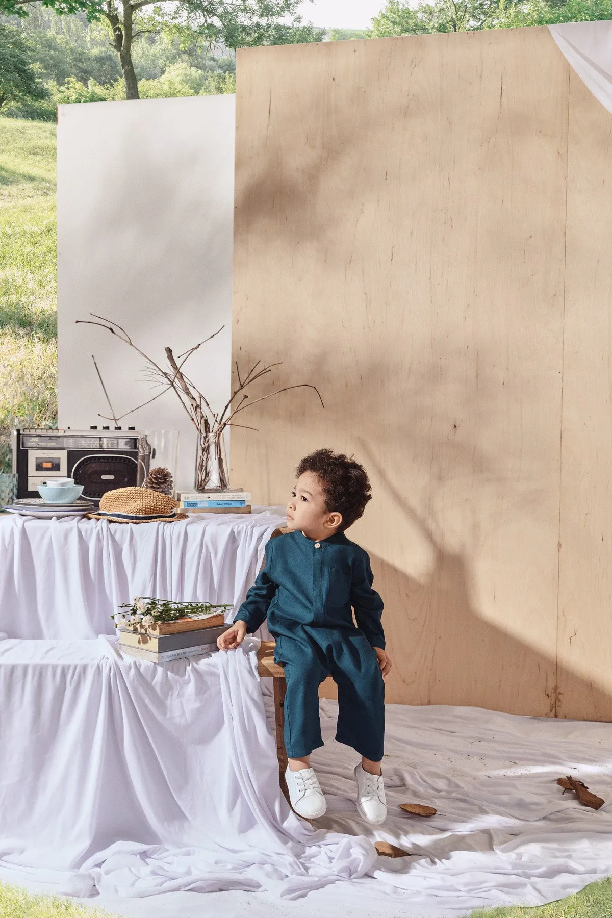 The Balik Babies Baju Melayu Jumpsuit - Emerald Green