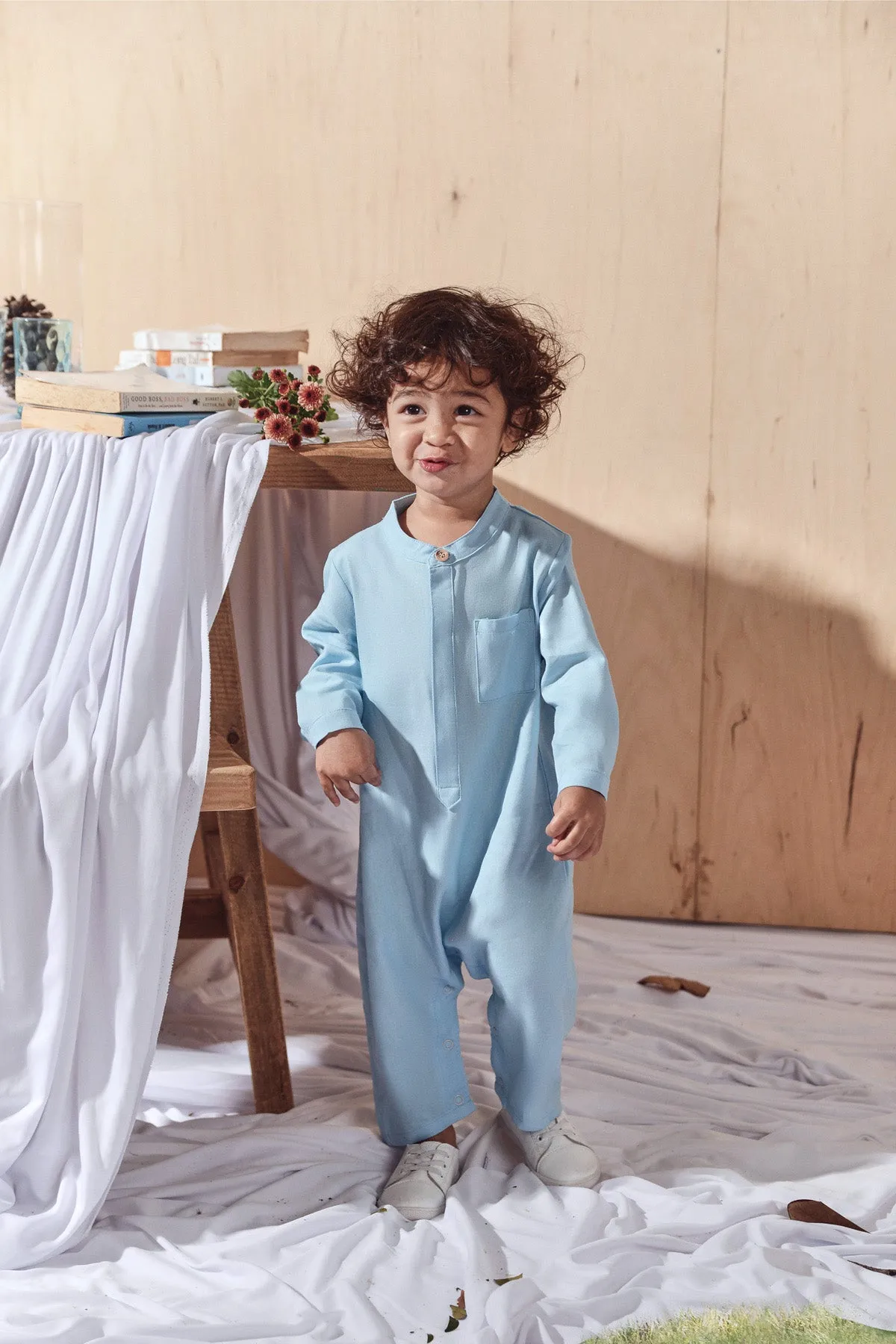 The Balik Babies Baju Melayu Jumpsuit - Light Blue