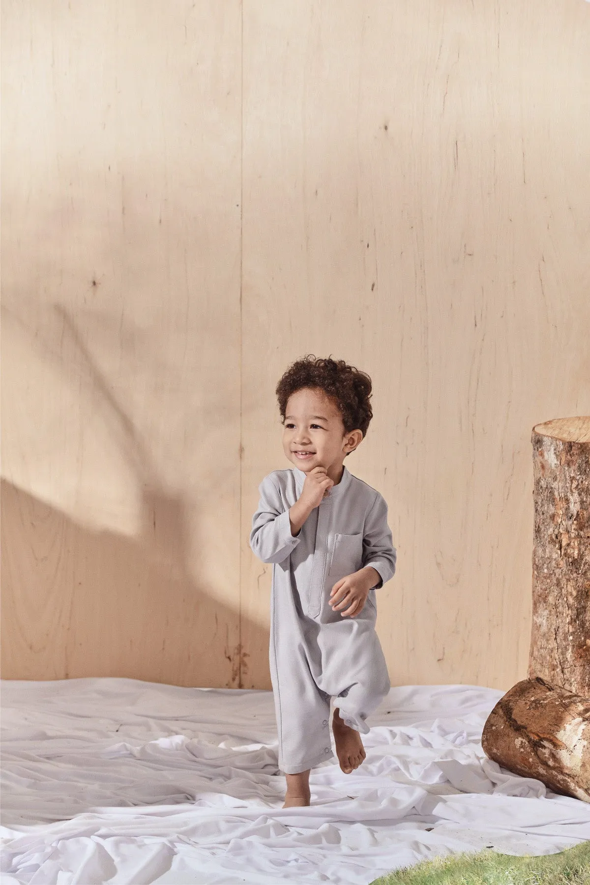 The Balik Babies Baju Melayu Jumpsuit - Light Grey