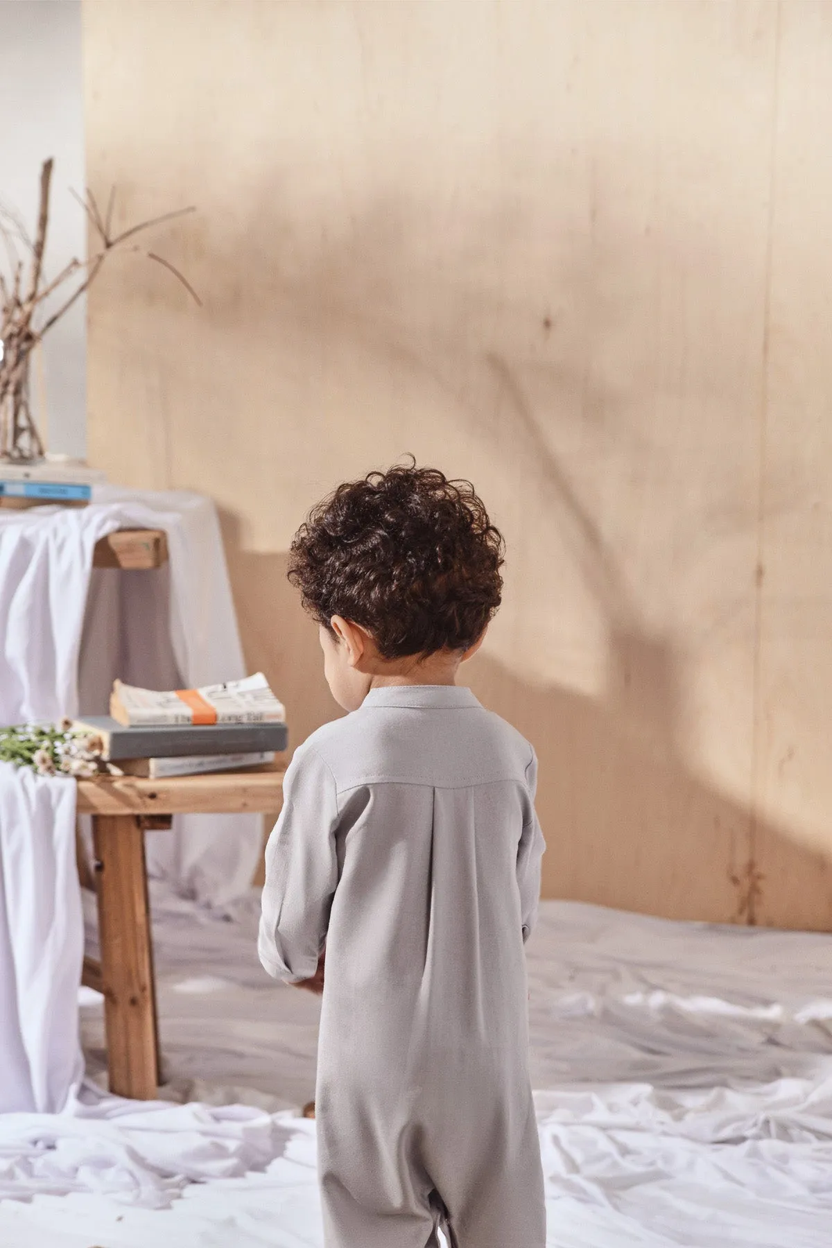 The Balik Babies Baju Melayu Jumpsuit - Light Grey